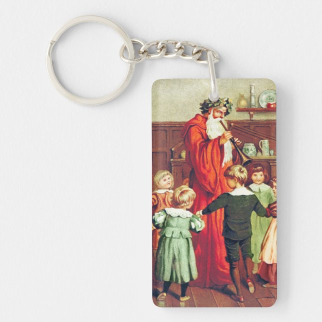 Father Christmas Blowing The Horn Key Ring (Front)