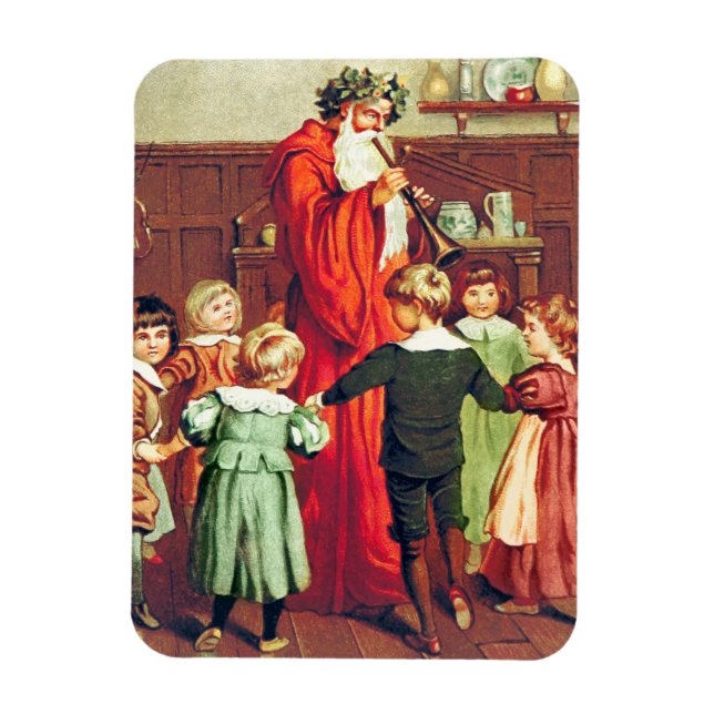 Father Christmas Blowing The Horn Magnet (Vertical)