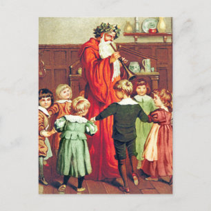 Father Christmas Blowing The Horn Postcard
