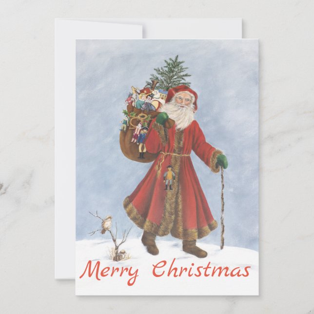 Father Christmas, Cane and Gifts Blowing Snow Holiday Card (Front)