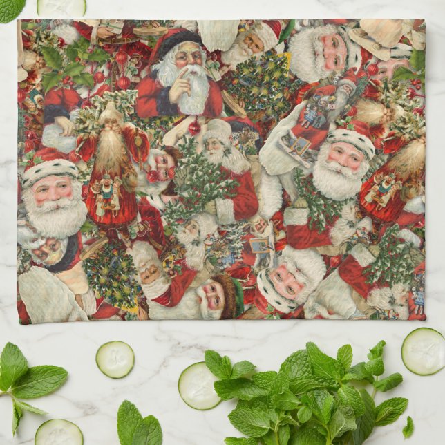 Father Christmas Collage   Tea Towel (Folded)