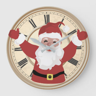 Father Christmas happy face round wall  Large Clock