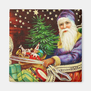 Father Christmas in Sleigh Vintage Magnet