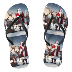 Father Christmas Posing With His Reindeers, Jandals