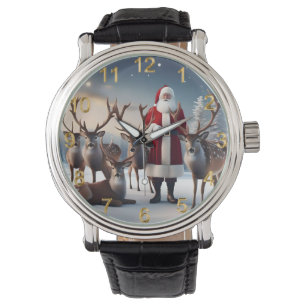 Father Christmas Posing With His Reindeers, Watch