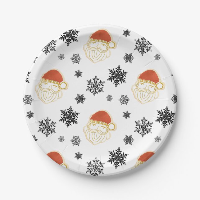 Father Christmas Santa Claus Snow Illustration Paper Plate (Front)