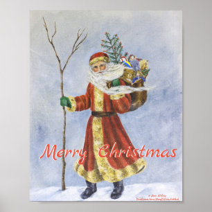 Father Christmas, Walking in the Snow acrylic art Poster