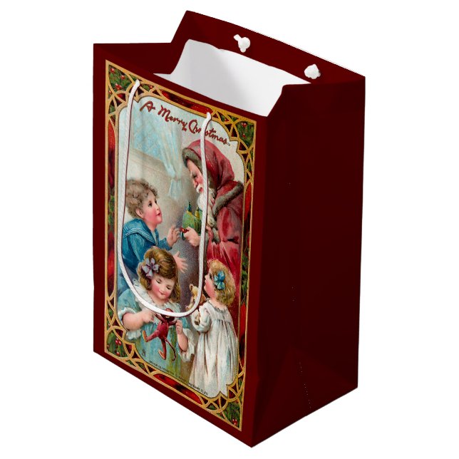 Father Christmas with Children Medium Gift Bag (Front Angled)