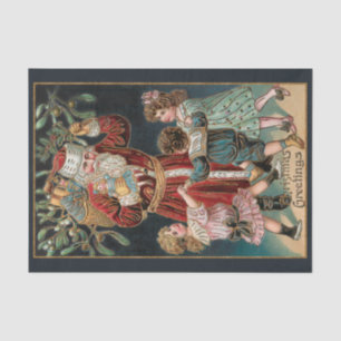 Father Christmas with Dancing Children & Mistletoe Tissue Paper