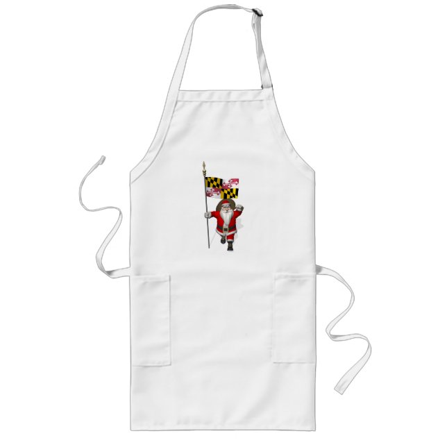 Father Christmas With Flag Of Maryland Long Apron (Front)