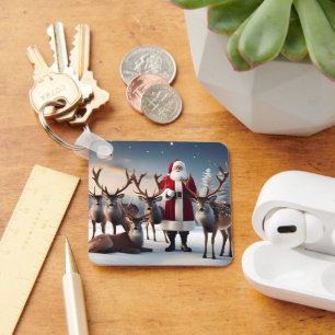 Father Christmas With His Reindeers, Key Ring