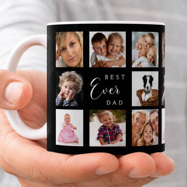 Father dad photo collage black coffee mug (Creator Uploaded)