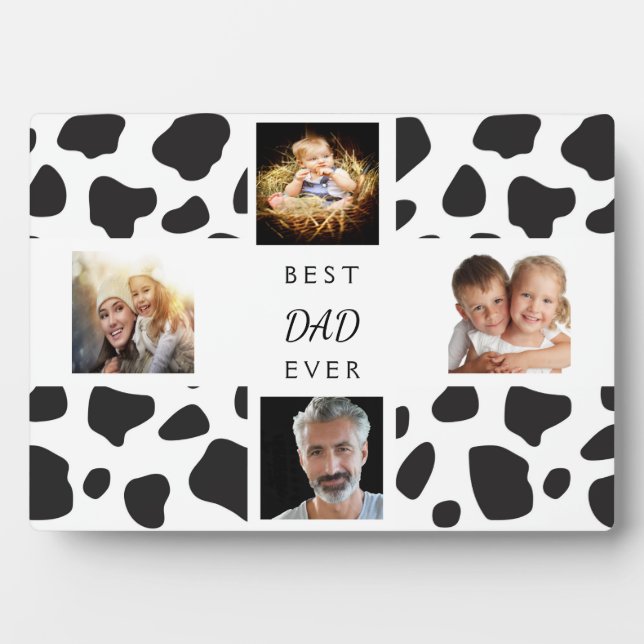 Father dad photo collage cow black white plaque (Front)
