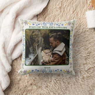 Father Daughter Custom 2 Photo Wildflower Dad Cushion