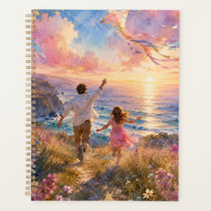 Father & Daughter Flying Kite by Ocean Cliffs Planner