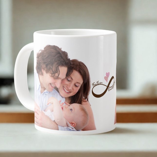 Father Daughter Infinity Sign Pink Hearts Large Coffee Mug (Creator Uploaded)