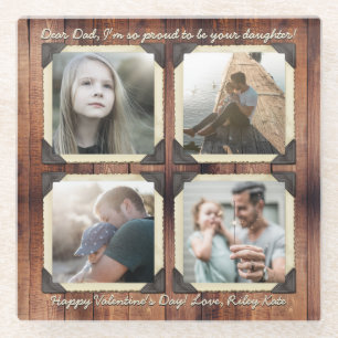 Father Daughter Personalised Instagram Photo Grid Glass Coaster