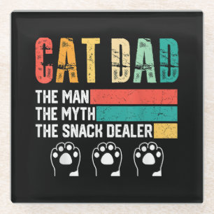 Father Day Cat Dad Glass Coaster