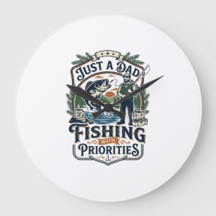 Father Day Fishing Dad Shirt Just A Dad With Fishi Large Clock