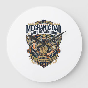 Father Day Mechanic Dad Shirt Funny Working Dad Gi Large Clock