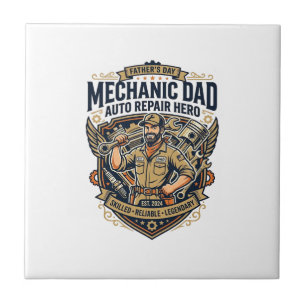 Father Day Mechanic Dad Shirt Funny Working Dad Gi Tile