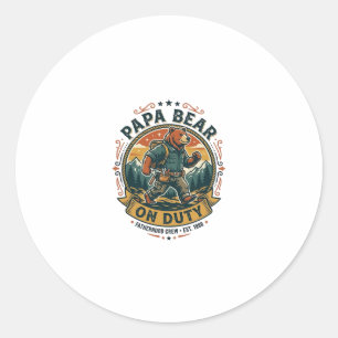 Father Day Papa Bear On Duty Shirt Funny Animal Da Classic Round Sticker