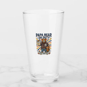 Father Day Papa Bear On Duty Shirt Funny Animal Da Glass