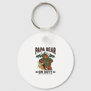 Father Day Papa Bear On Duty Shirt Funny Animal Da Key Ring