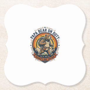 Father Day Papa Bear On Duty Shirt Funny Animal Da Paper Coaster