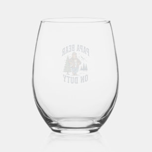 Father Day Papa Bear On Duty Shirt Funny Animal Da Stemless Wine Glass