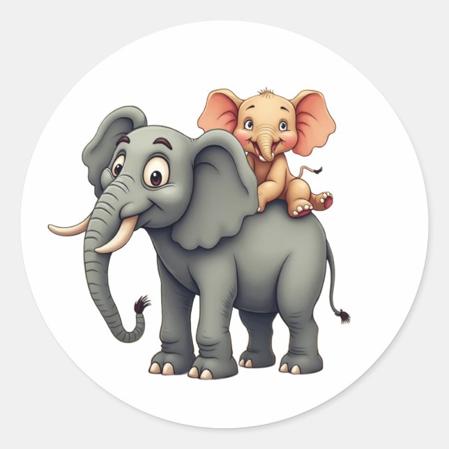 Father elephant and its baby classic round sticker (Front)