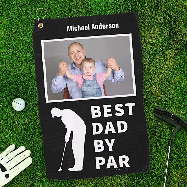 Father Golfing Funny Best Dad By Par Photo Custom Golf Towel (Creator Uploaded)