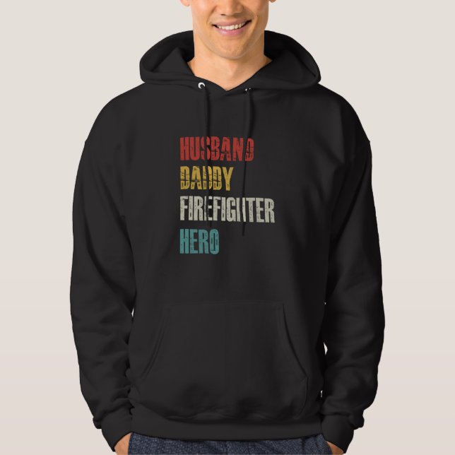 Father Husband Firefighter Hero Fireman Dad Vintag Hoodie (Front)