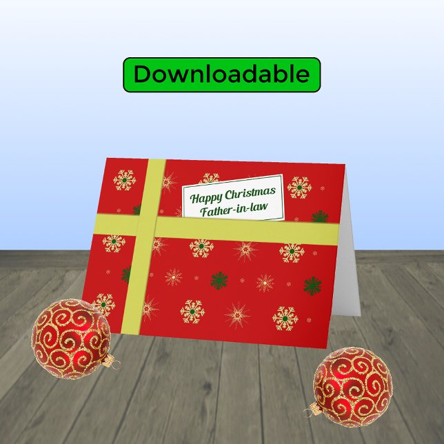 Father-in-law modern red Christmas parcel Holiday Card (Creator Uploaded)