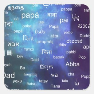 Father in many different world languages - Blue Square Sticker