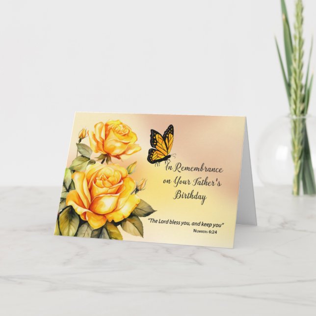 Father in Remembrance Birthday Religious Roses Card (Front)
