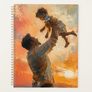 Father Lifting Child at Sunset Abstract Painting Planner