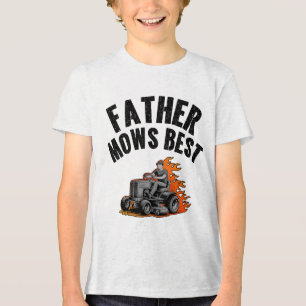 Father Mows Best Funny Dad Fire Flame Lawn Mowing Tri-Blend Shirt