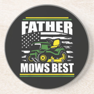 Father Mows Best Funny Lawn Mower American Flag Fa Coaster