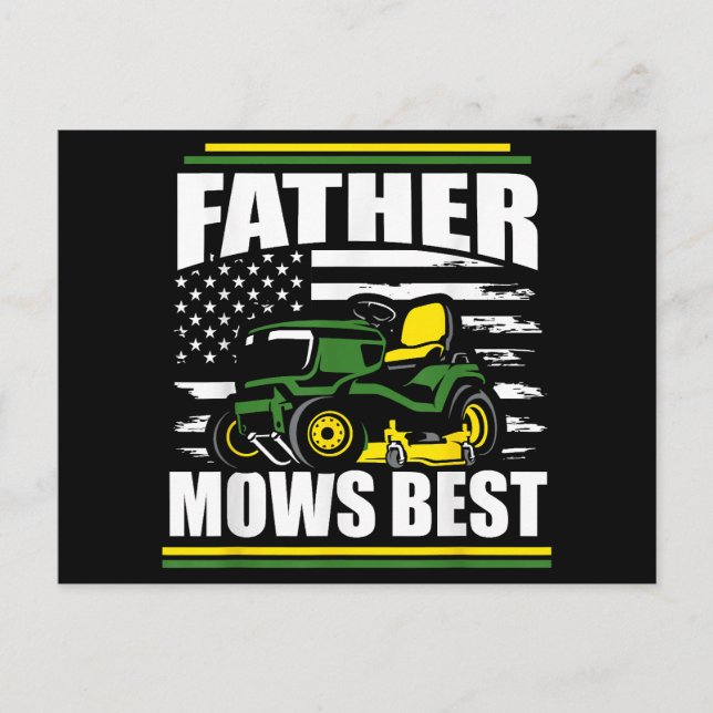 Father Mows Best Funny Lawn Mower American Flag Fa Holiday Postcard (Front)