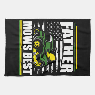 Father Mows Best Funny Lawn Mower American Flag Fa Tea Towel