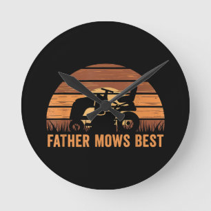 Father Mows Best Lawn Care Dad Mowing Gardener Fat Round Clock