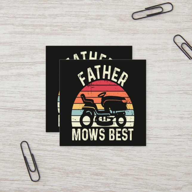 Father Mows Best Square Business Card (Front/Back In Situ)