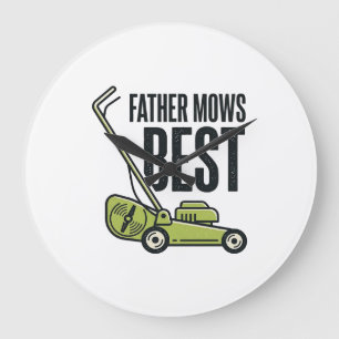 Father Mows Best Vintage Lawn Mower Shirt Design_1 Large Clock