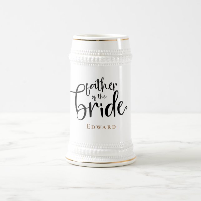 Father of Bride Gift Name Gold Black Typography Beer Stein (Center)