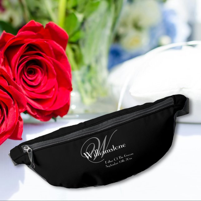 Father Of Groom Gift Elegant Monogram Cool Black  Bum Bags (A Great "Father Of The Groom" Gift - Elegant Monogram Cool Black Fanny Pack.)