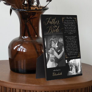 Father of the Bride Black Gold Message & Photo Plaque