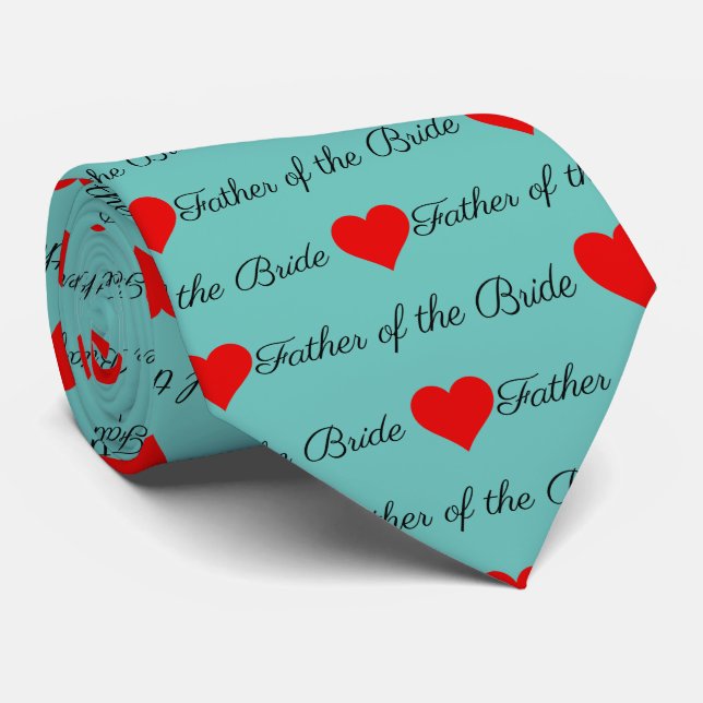 Father of the Bride Blue Red Hearts Neck Tie (Rolled)