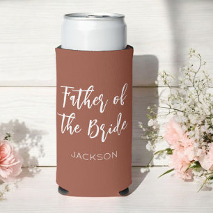 Father of the Bride Brown Terracotta Wedding Seltzer Can Cooler