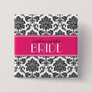 Father Of The Bride Damask Button in Fuchsia